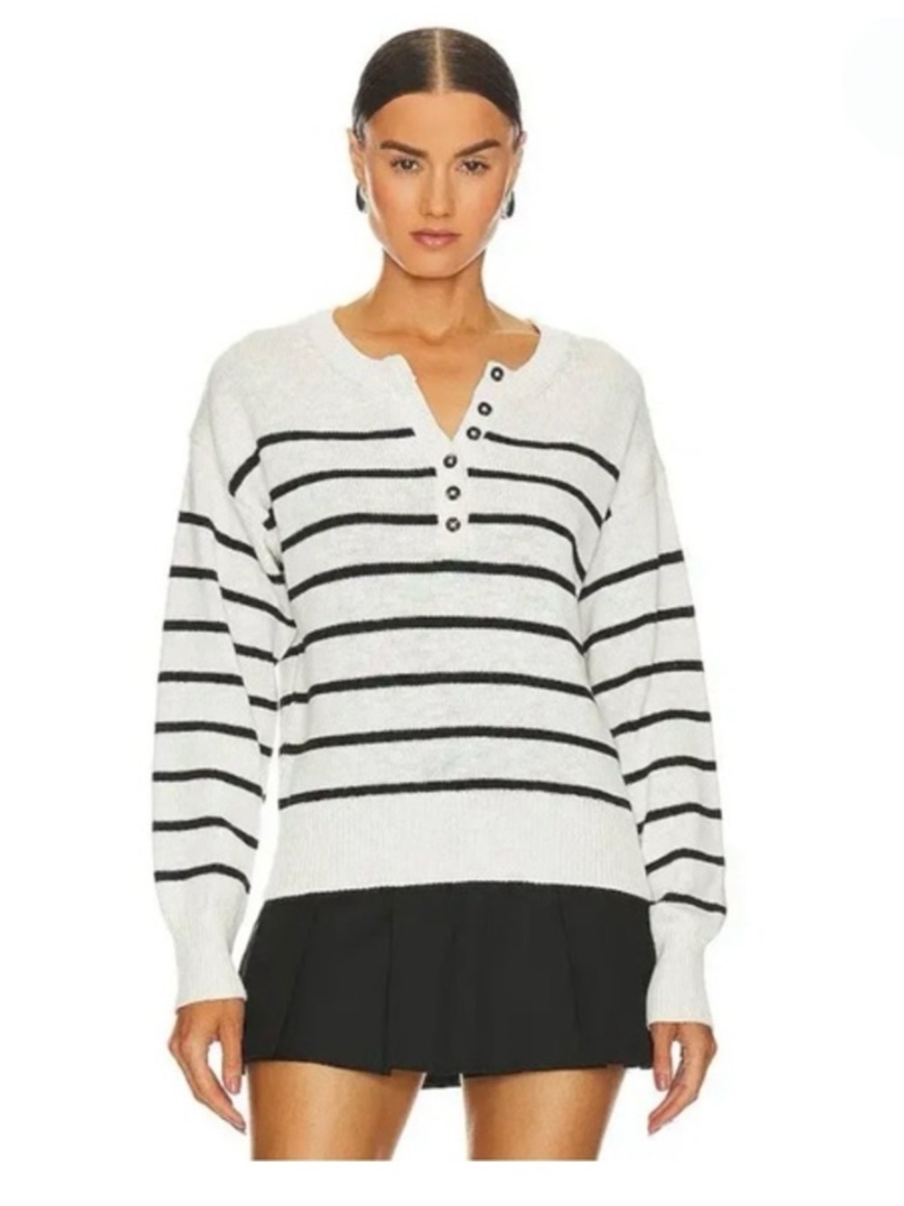 Sanctuary casual chill Henley striped button sweater cotton size small Like new